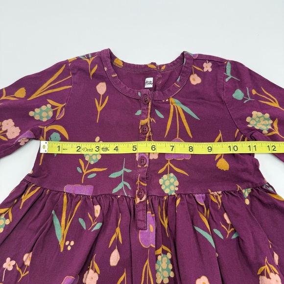 Tea Collection Girls Tiered Henley Dress 5 Purple Floral 100% Cotton EUC - Picture 6 of 8